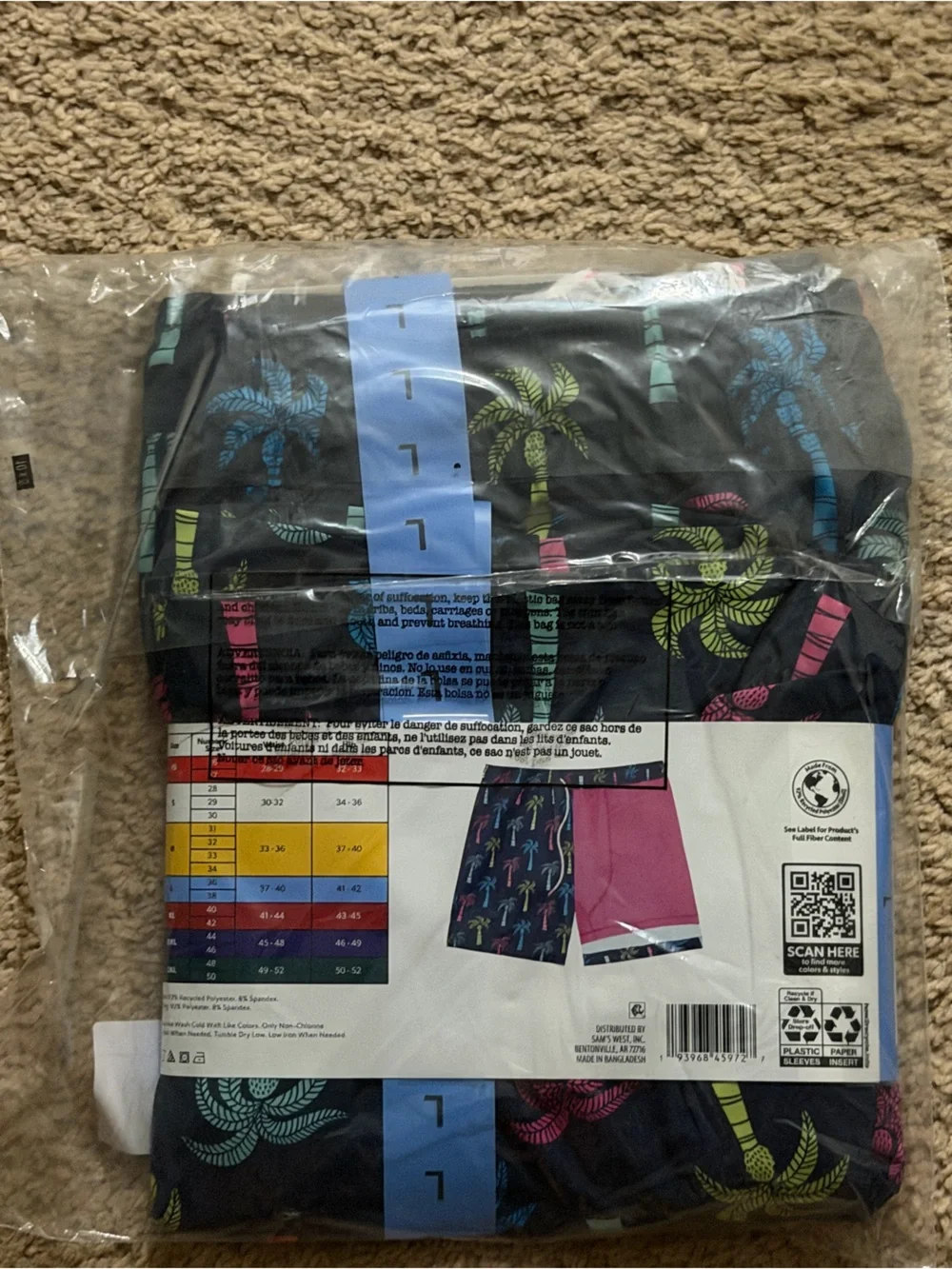Men’s resort Navy Swim Trunks with Multicolor Palm Trees